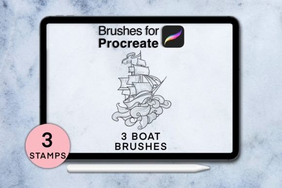 3 Boat Procreate Stamps for Digital Art