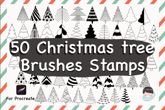 50 Christmas Tree Procreate Brush Stamps
