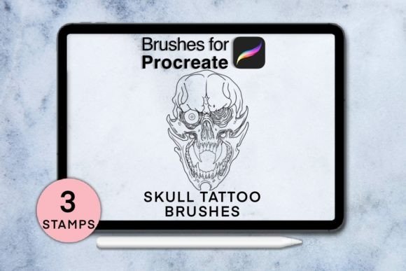 Evaluating 3 Skull Procreate Stamps Session 1 for Digital Tattoo Design