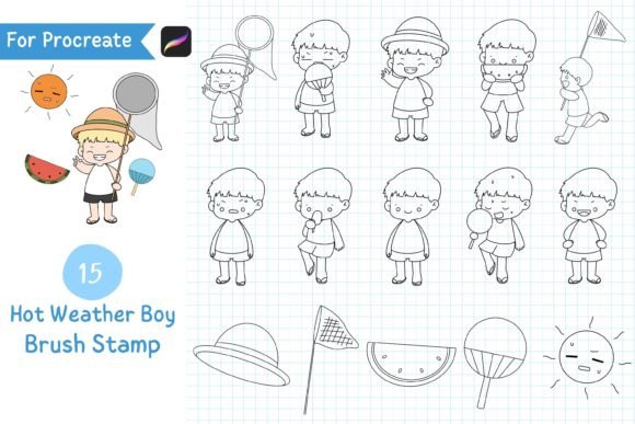 Hot Weather Boy Procreate Brush Stamps