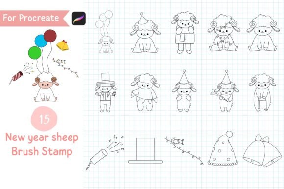 New Year Sheep Procreate Brush Stamps