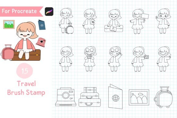 Travel Girl Procreate Stamps